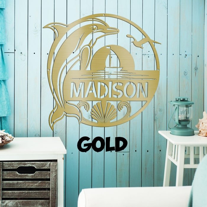 Dolphin Name Metal Sign - Beach Coast Designs
