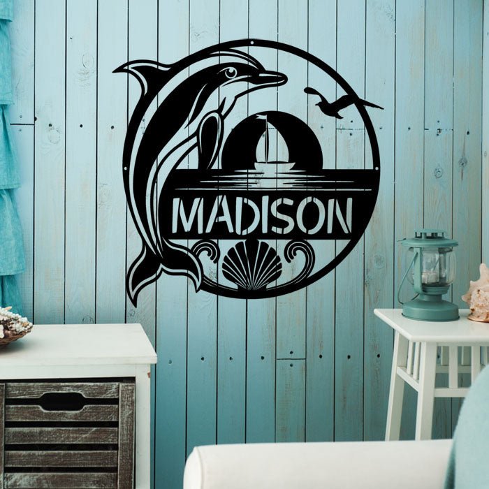Dolphin Name Metal Sign - Beach Coast Designs