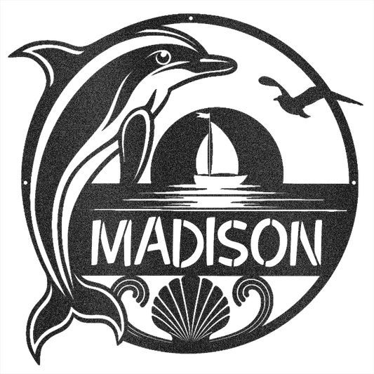 Dolphin Name Metal Sign - Beach Coast Designs