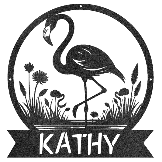 Flamingo Metal Name Sign - Beach Coast Designs