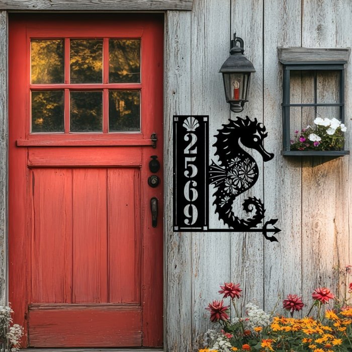 Seahorse Sign 4 Numbers - Beach Coast Designs