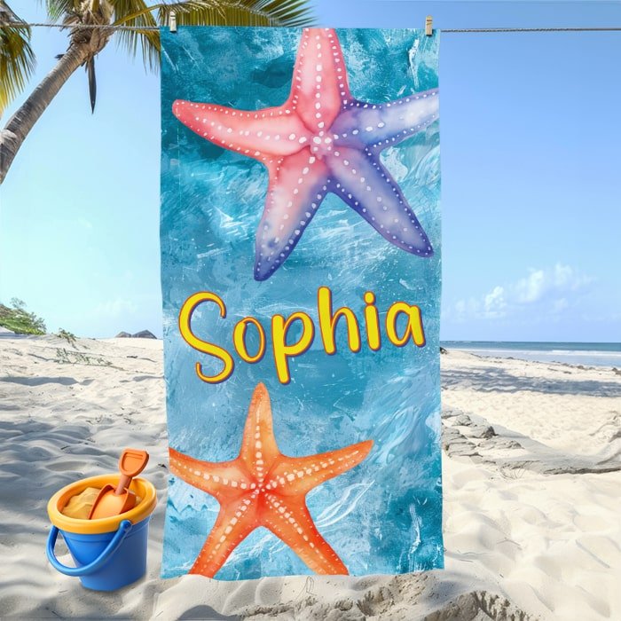 Watercolor Starfish Towel - Beach Coast Designs
