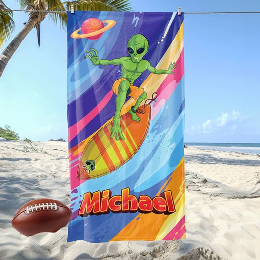Alien Surfboard Beach Towel - Beach Coast Designs