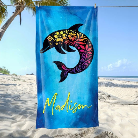 Dolphin Floral Beach Towel - Beach Coast Designs