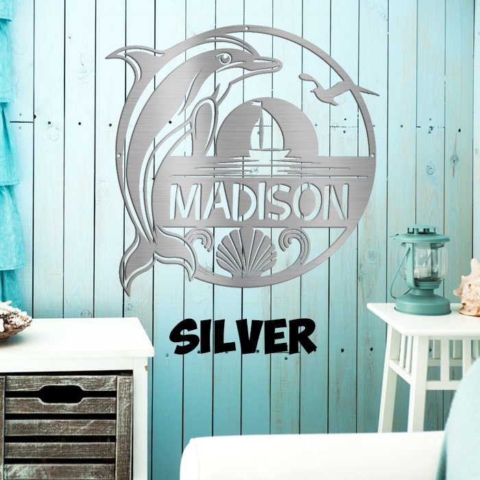 Dolphin Name Metal Sign - Beach Coast Designs