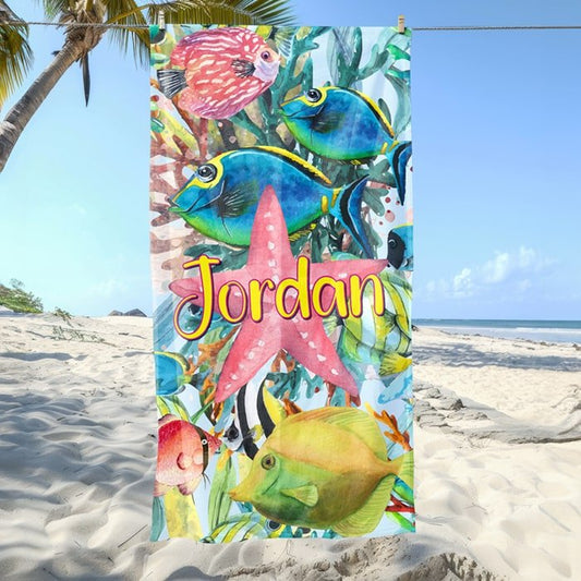 Watercolor Fish Towel - Beach Coast Designs
